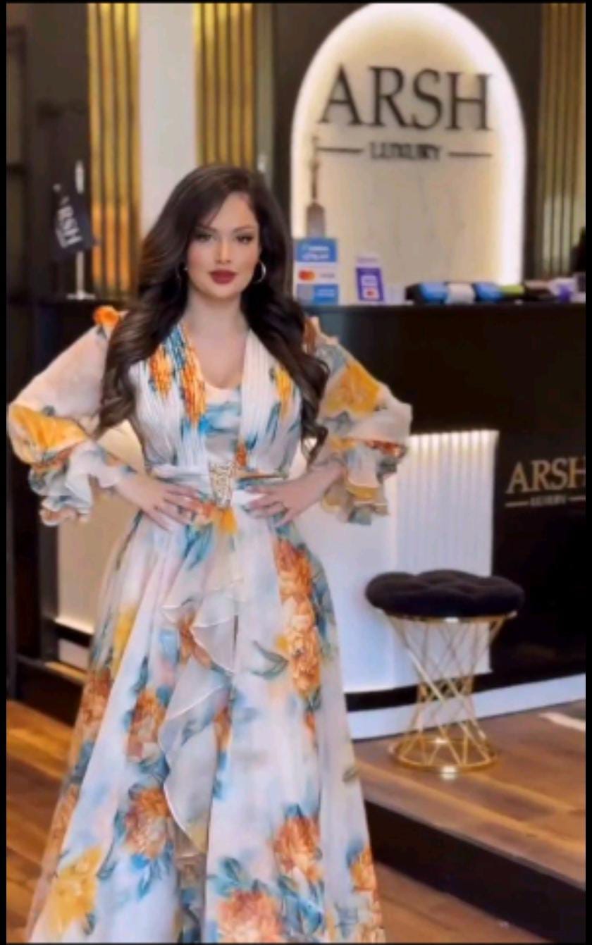 Digital Print Lined Chiffon Dress Arsh9 - kewe