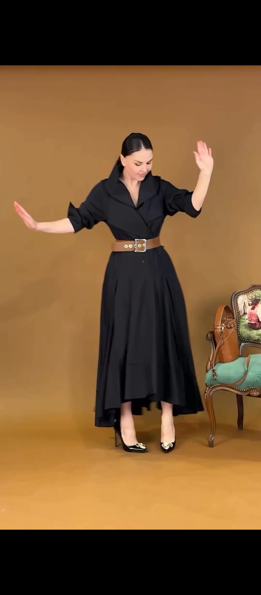 Elegant dress with belt Ovip99 - kewe