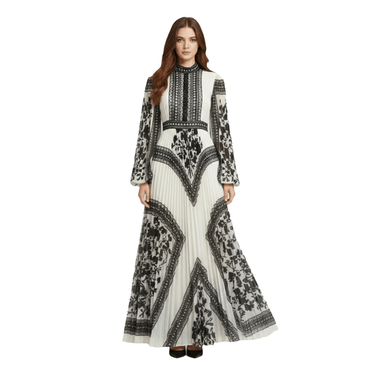 Digital Print Lined Chiffon Dress TIK6 - kewe