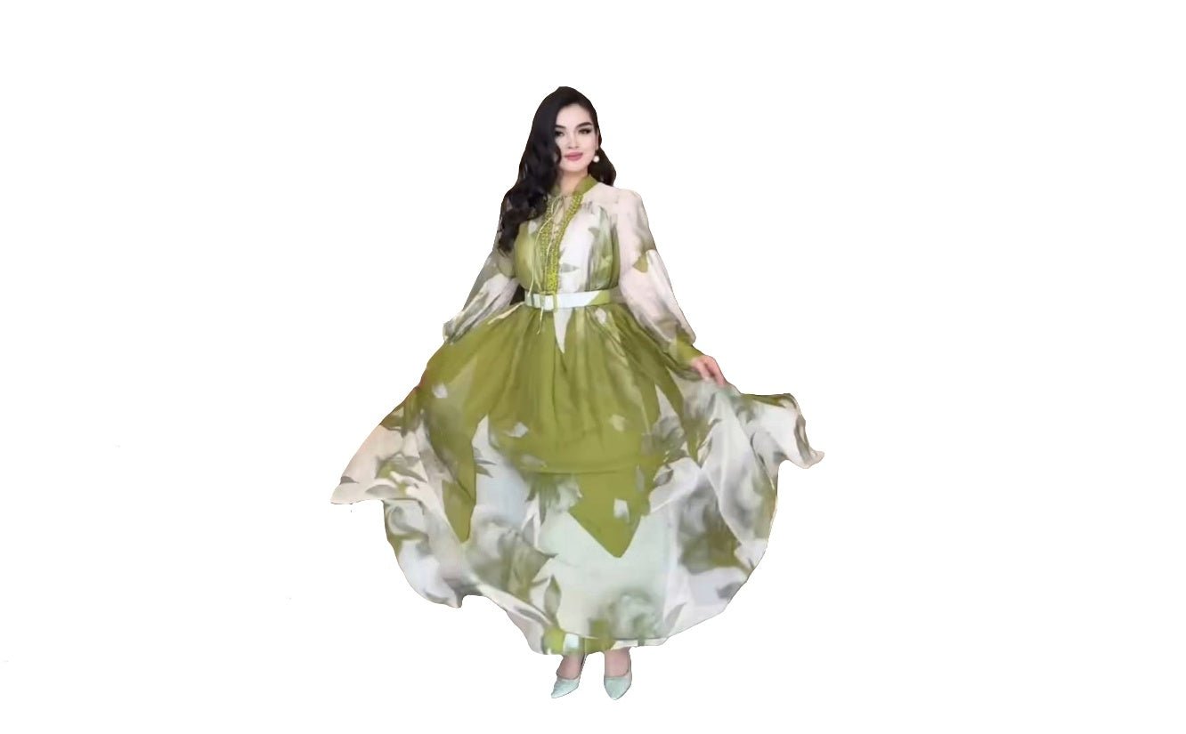 Digital Print Lined Chiffon Dress Bahaa4 - kewe