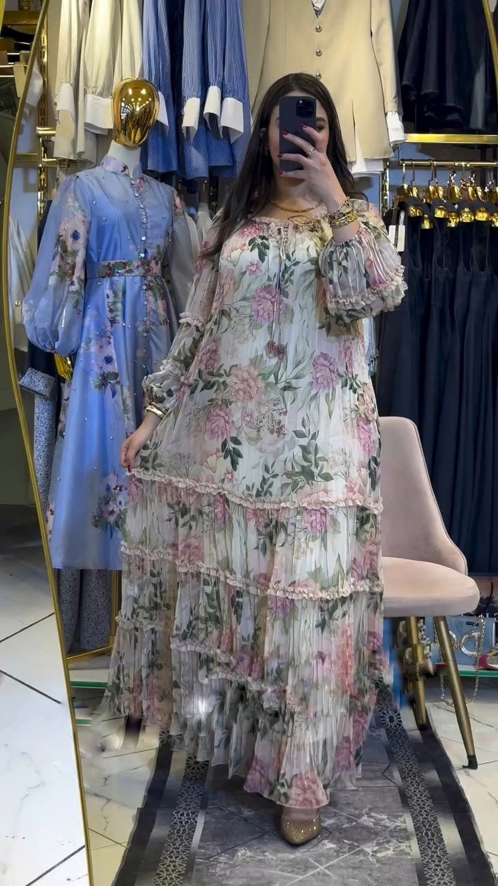 Digital Print Lined Chiffon Dress Madmosel88 - kewe