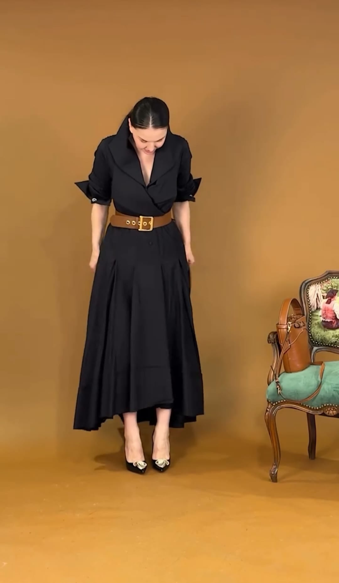 Elegant dress with belt Ovip99 - kewe