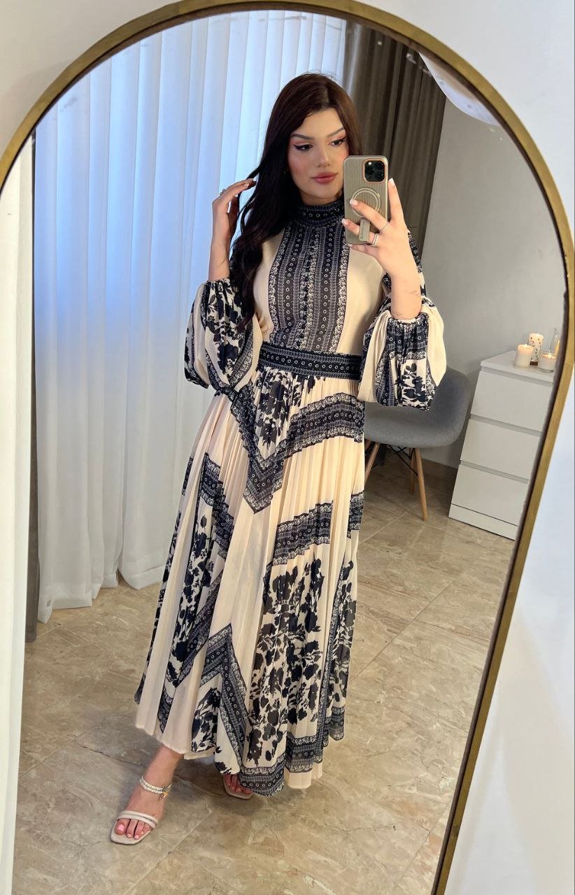 Digital Print Lined Chiffon Dress TIK6 - kewe
