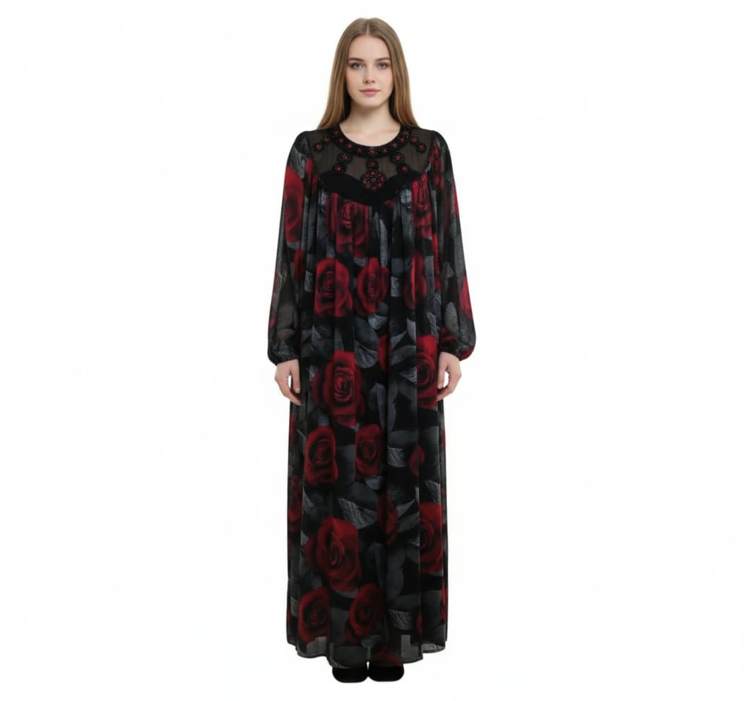 Digital Print Lined Chiffon Dress USER66 - kewe