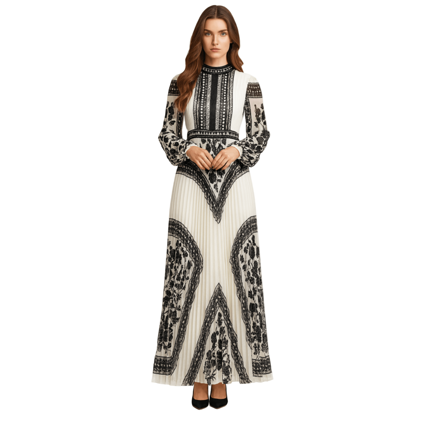 Digital Print Lined Chiffon Dress TIK6 - kewe