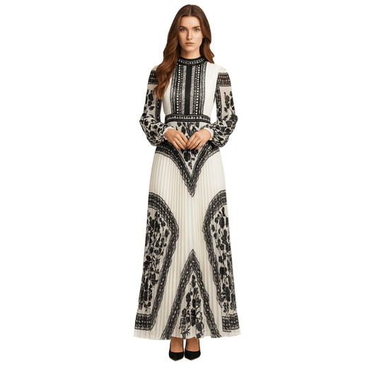 Digital Print Lined Chiffon Dress TIK6 - kewe