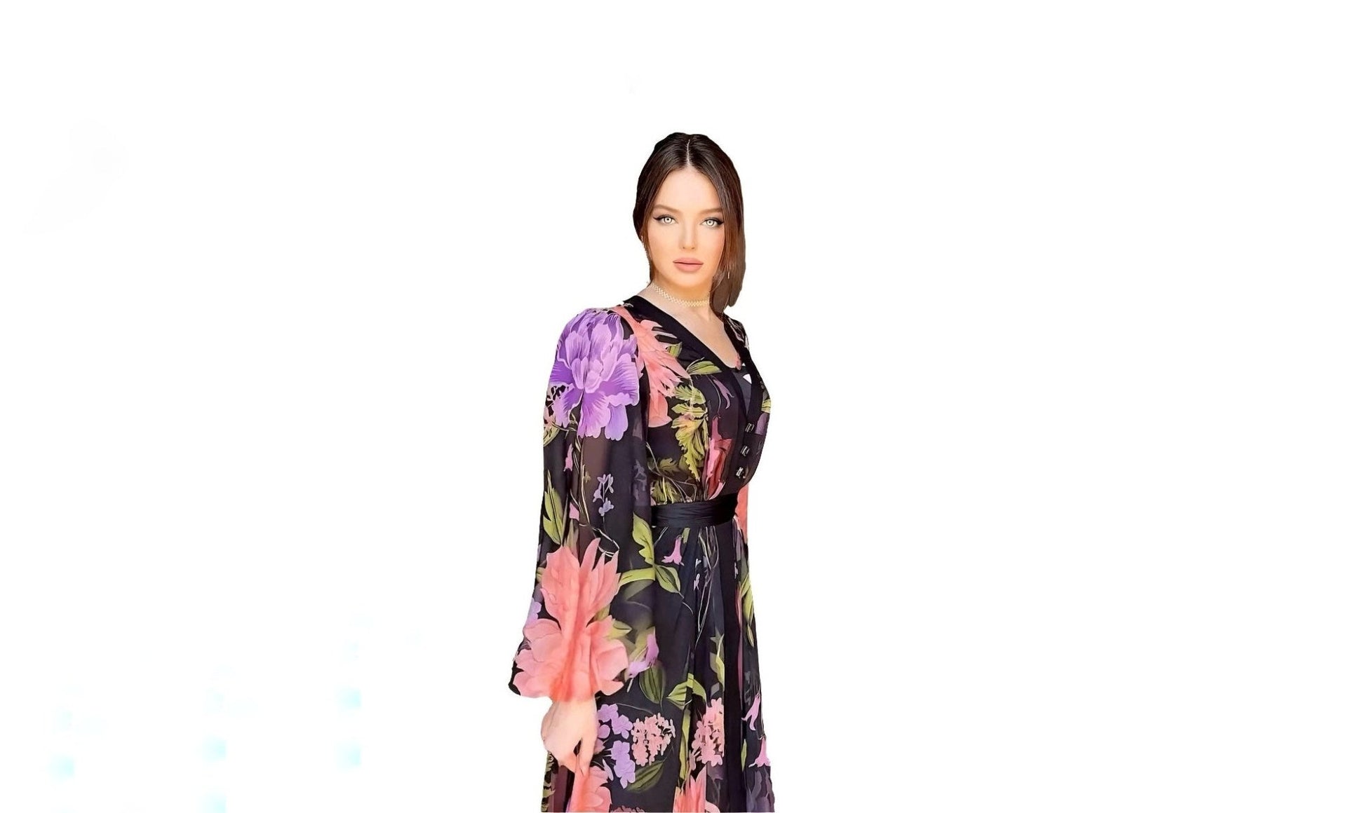 Digital Print Lined Chiffon Dress Holly73 - kewe