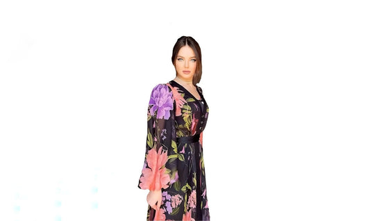 Digital Print Lined Chiffon Dress Holly73 - kewe