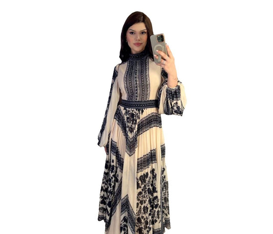 Digital Print Lined Chiffon Dress TIK6 - kewe