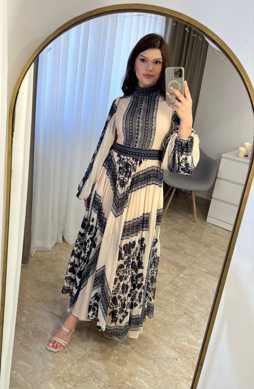 Digital Print Lined Chiffon Dress TIK6 - kewe