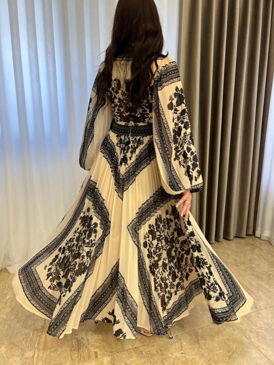 Digital Print Lined Chiffon Dress TIK6 - kewe