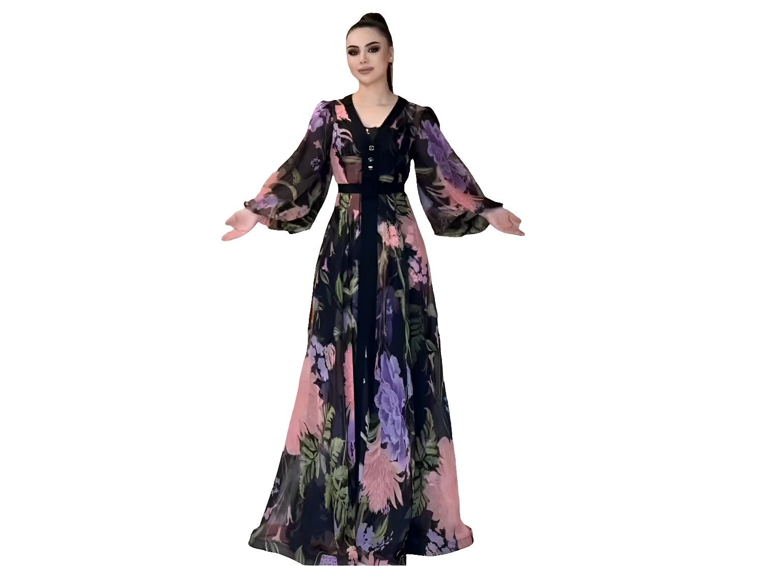 Digital Print Lined Chiffon Dress HOLLY9 - kewe