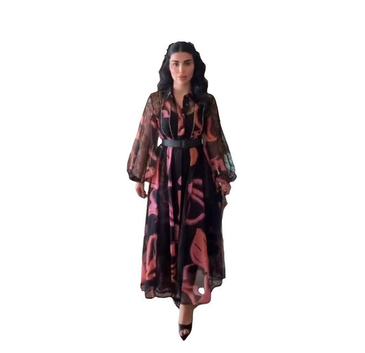 Digital Print Lined Chiffon Dress trep5 - kewe