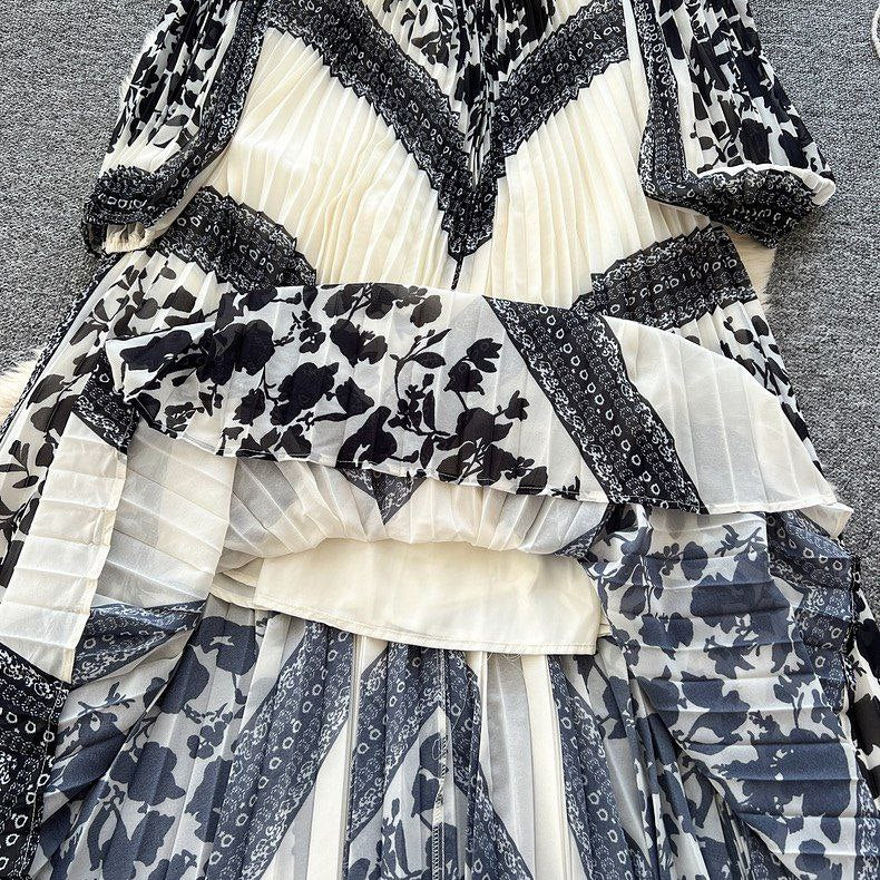 Digital Print Lined Chiffon Dress TIK6 - kewe