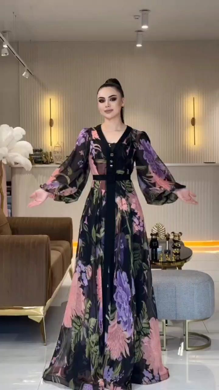 Digital Print Lined Chiffon Dress HOLLY9 - kewe