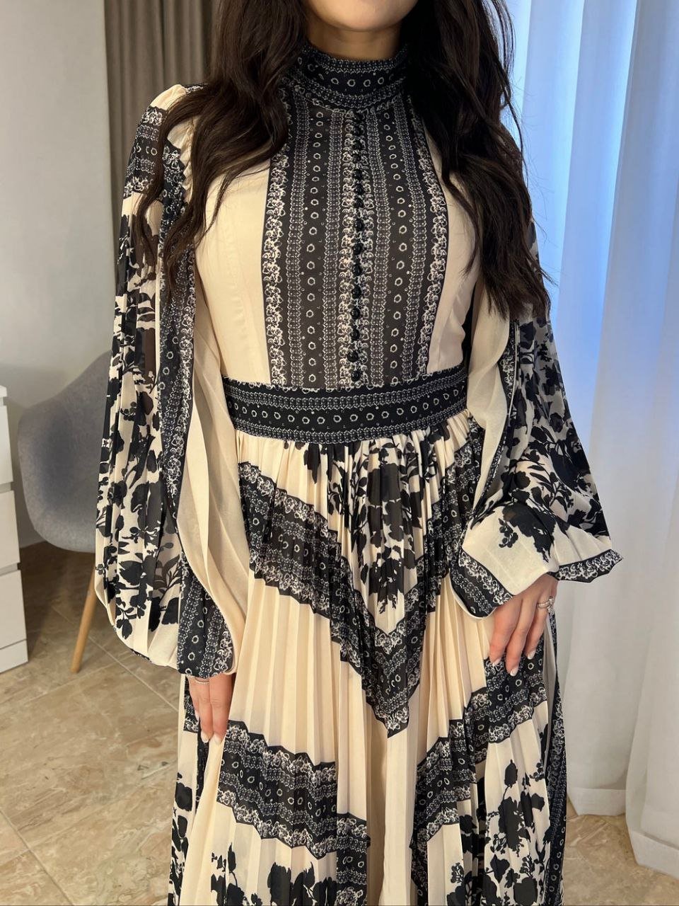 Digital Print Lined Chiffon Dress TIK6 - kewe